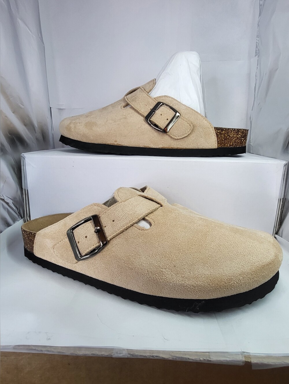 Natural Suede Cork Footbed Clog Mules Size 8